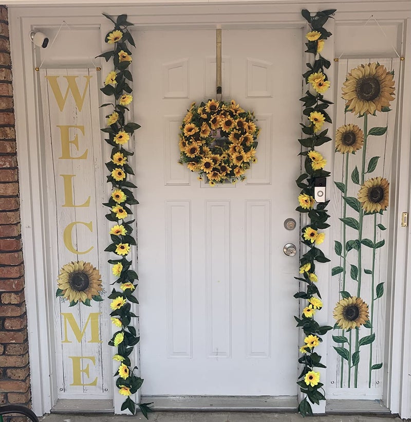 DEEMEI 4 Pack Artificial Sunflower Garland Silk Sunflower Hanging Vine Garland with Flowers Green Leaves for Wedding Table Garden Craft Party Decoration - Image 2